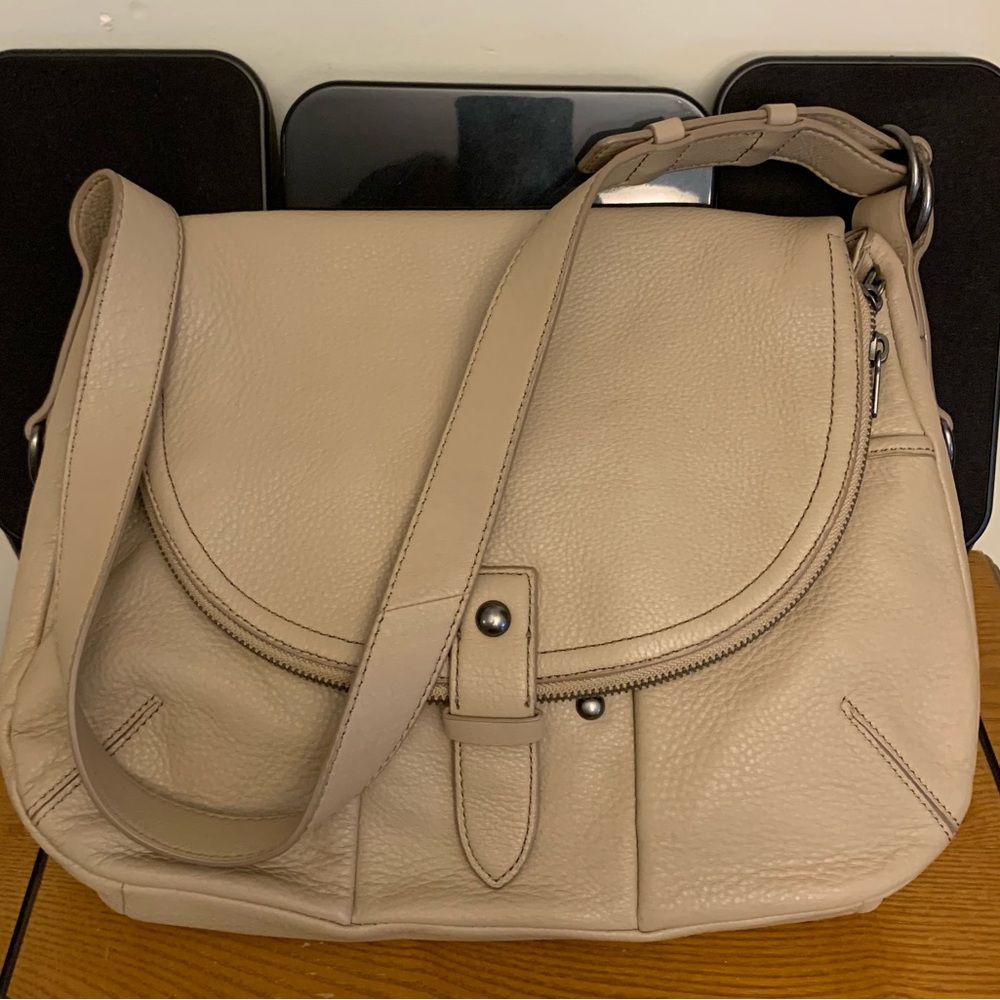 Lucky Brand Grey Pebbled  Leather Large Shoulder Bag New w/ovTag